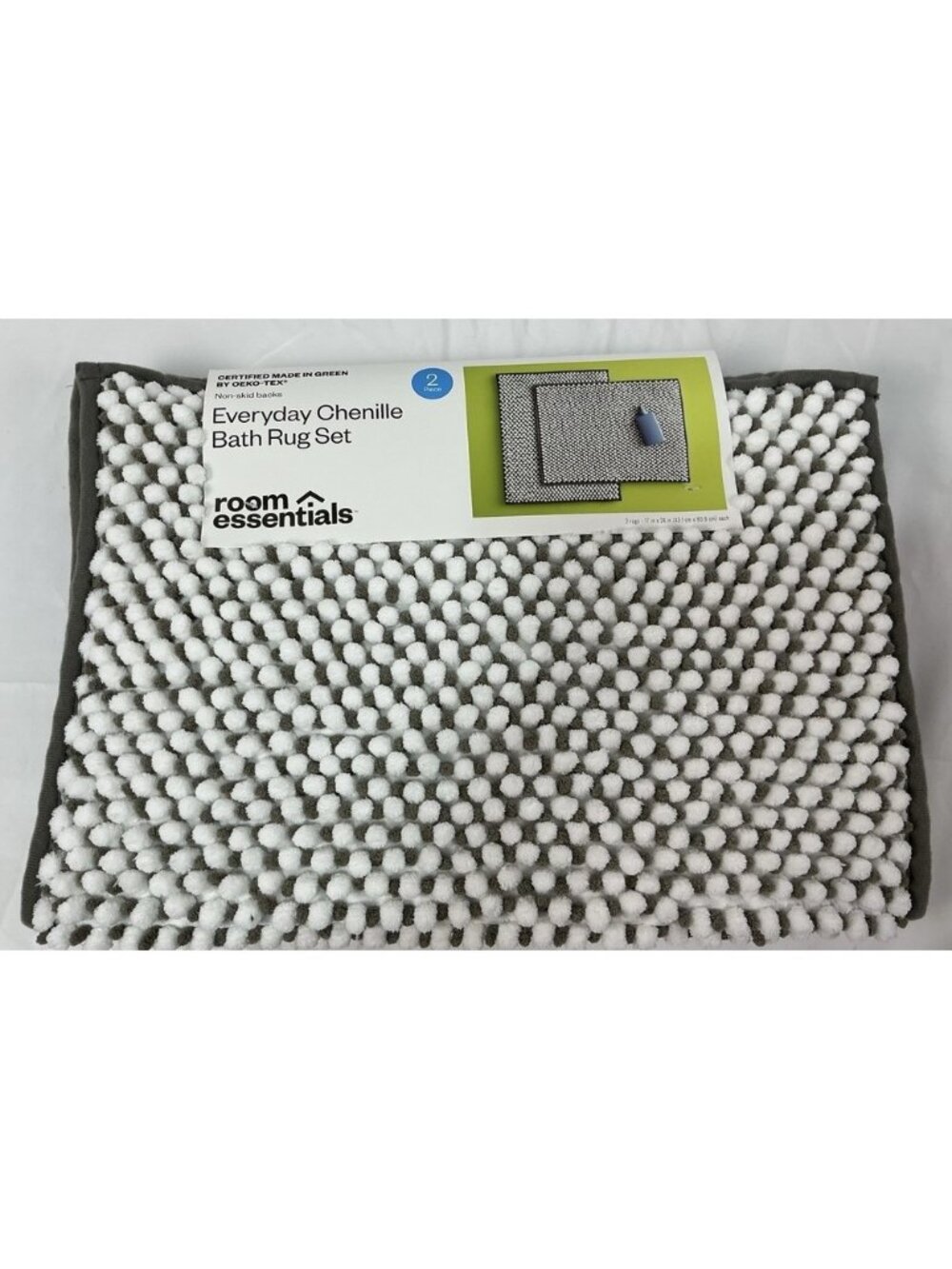 Room Essentials Everyday Chenille Bath Rug Set, Gray,‎ NWT
